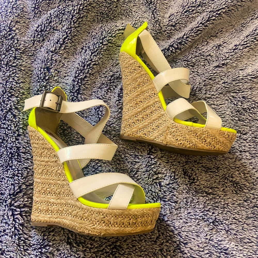 White and neon yellow 2b Bebe Wedge